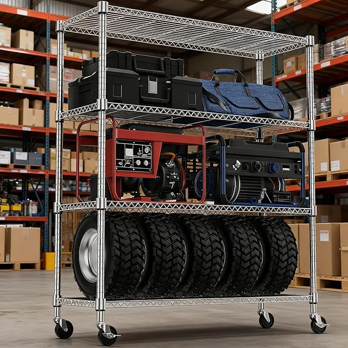 4 Tiers Shelf 1400 lbs Steel Storage Shelving Utility Shelving Unit Steel Organizer Wire Rack for Home,Kitchen,Office,Garage Chrome 17.7" D x 47.2" W x 62.6" H