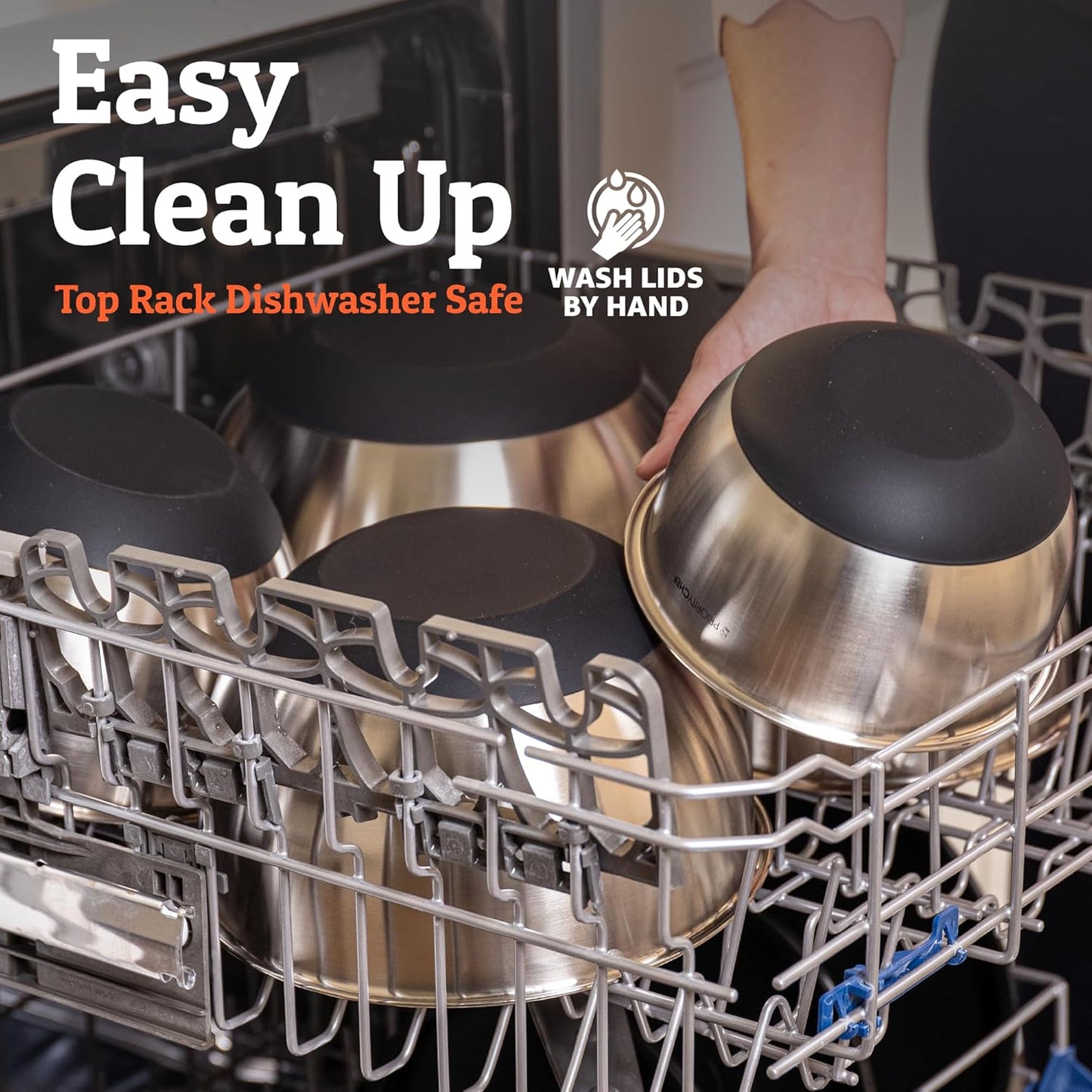 Priority Chef Premium Mixing Bowls With Lids Set, Airtight Lids, Thicker Stainless Steel Mixing Bowl Set, Large Prep Metal Bowls, Nesting Bowls for Kitchen, 1.5/2/3/4/5 Qrt, Black