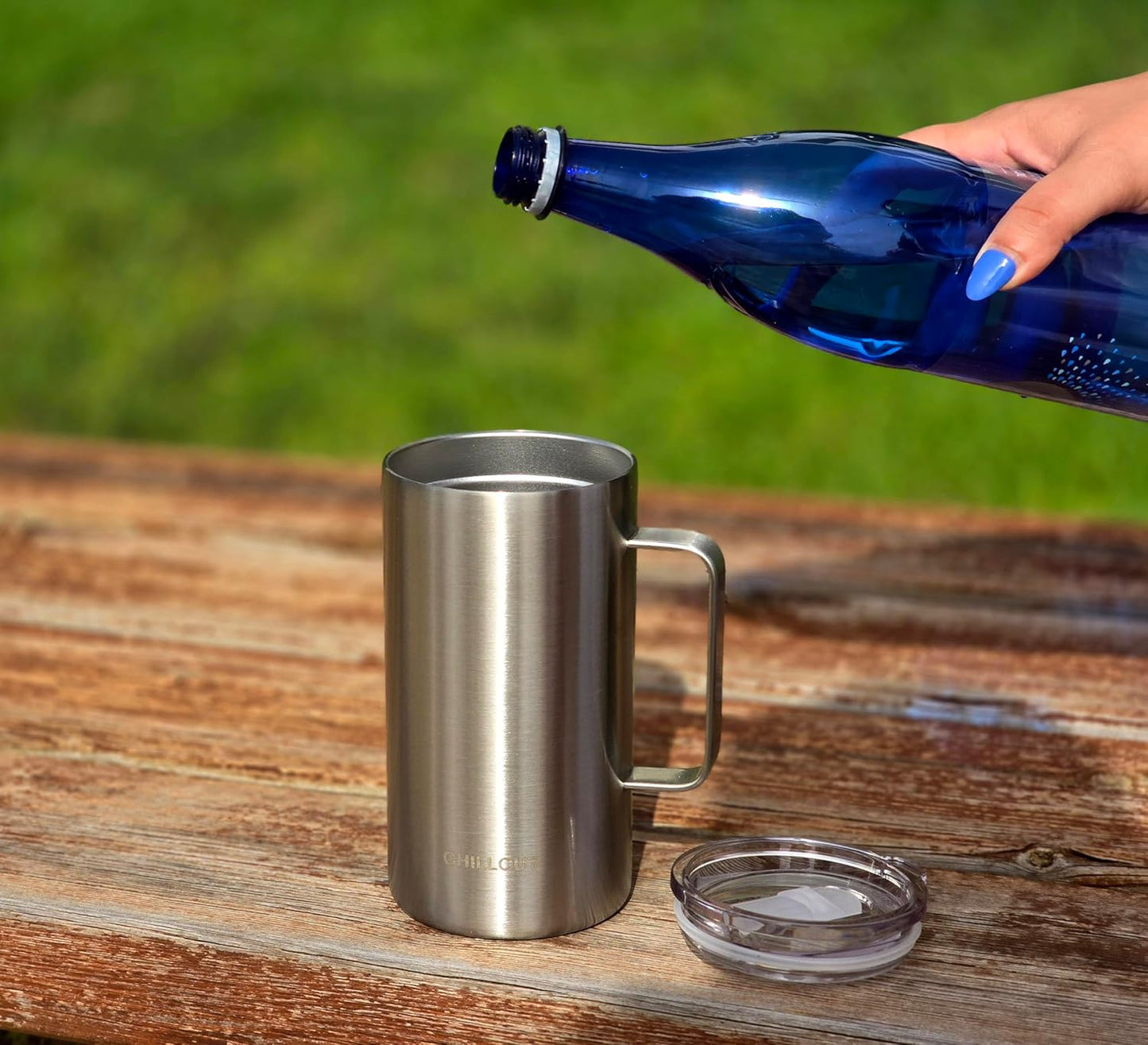 CHILLOUT LIFE Stainless Steel Vacuum Insulated Coffee Mug 16 oz (Set of 2) with Handle and Lid, Large Thermal Camping Coffee Mugs with Sliding Lid for Men & Women, Keeps Your Beverages Hot & Cold