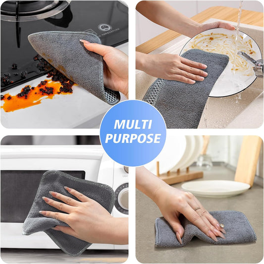 KinHwa Kitchen Washcloths for Dishes Absorbent Microfiber Dish Cloths Quick Dry Dish Rags with Poly Scour Scrub Side Ideal for Kitchen Cleaning (Gray, 7inchx7inch 12 Pack)