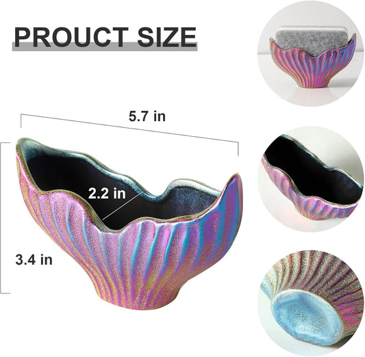 Sponge Holder for Kitchen Sink, Ceramic Dish Sponge Holder with Fishtail Design, Sink Caddy Organizer for Countertop, Farmhouse Kitchen Decor, Compact Counter Dish Caddy (Rainbow)