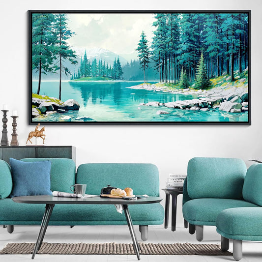 YCPRIMER Nature Mountain Canvas Wall Art National Park Painting Green Ridge Landscape Picture Panoramic Artwork Framed Large Size for Home Office Living Room Bedroom Wall Decor 29x58inch