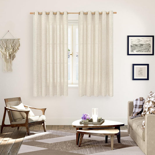 YoungsTex Linen Curtains 63 Inch Length for Living Room, Cream Semi Sheer Window Drapes with Bronze Grommet Light Filtering for Bedroom Farmhouse Rustic, 60 x 63 Inch, 2 Panels