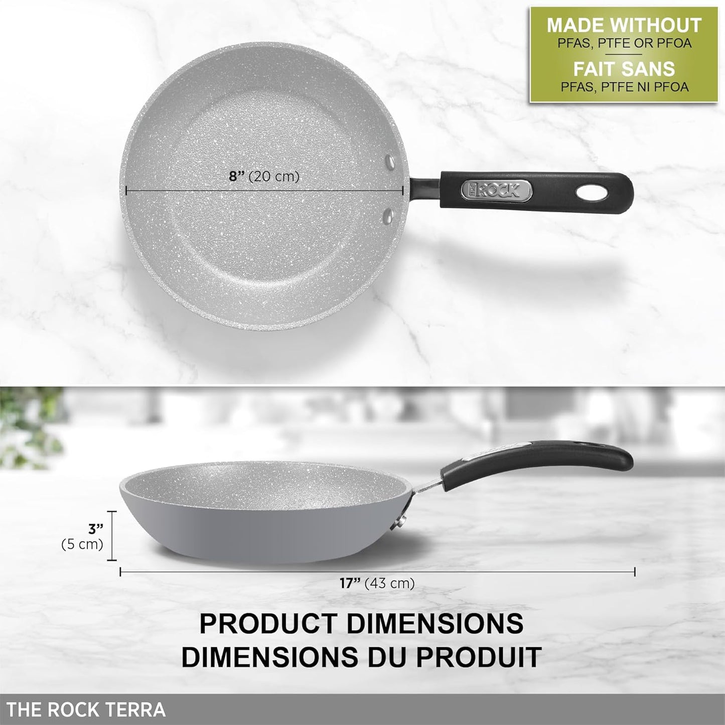 Starfrit The Rock Terra 20cm (8'') Ceramic Non-Stick Fry Pan - Thick Aluminium Base - PFOA Free - Easy to Clean - Grey