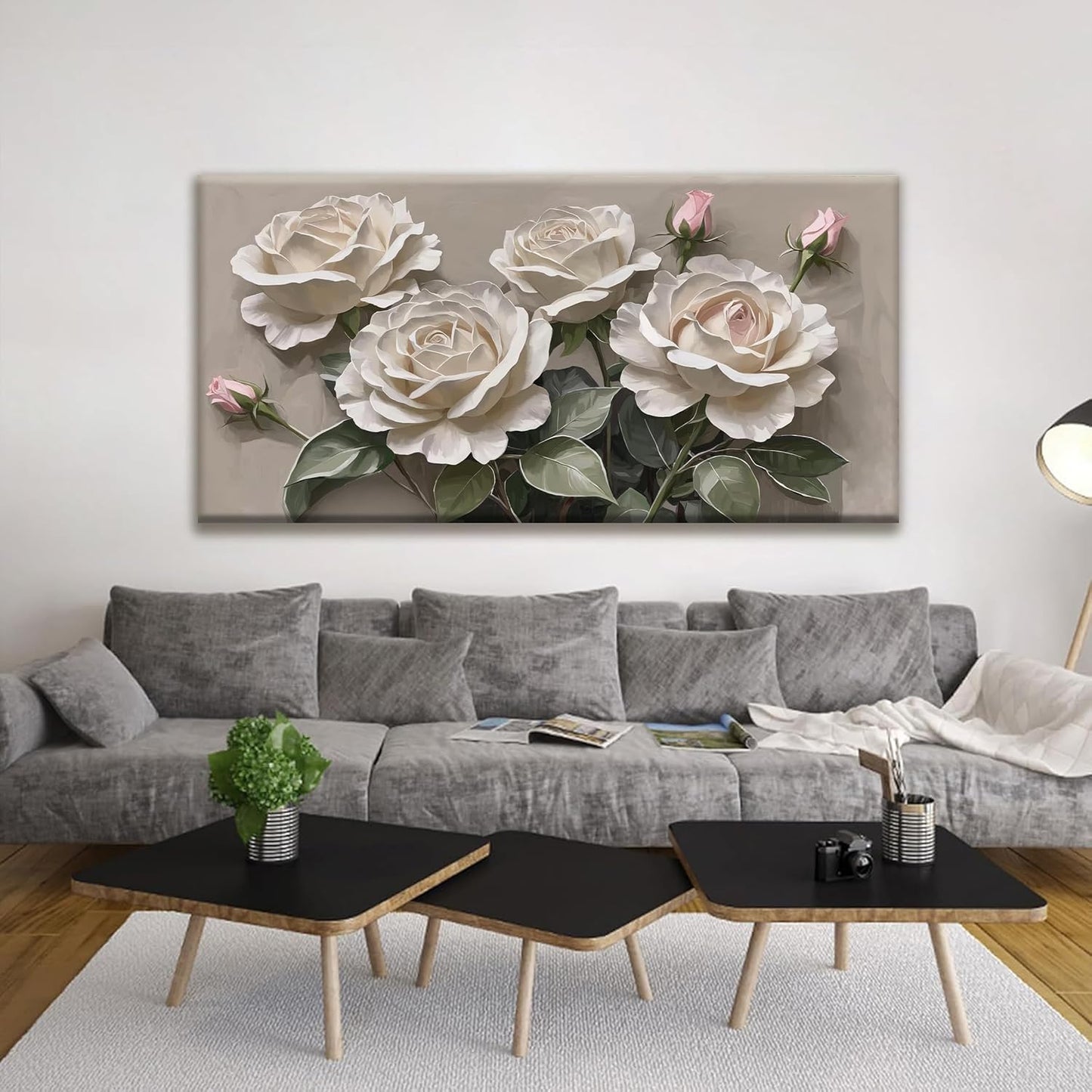 Large Wall Art For Living Room Floral Wall Art Decor Modern Canvas Art Wall Decor 29" X 58" Painting White Flower Wall Art For Bedroom Home Office Home Artwork