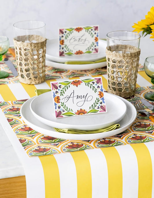 Disposable Marigold Striped Table Runner - Paper Table Runner Roll for Parties or Weddings - American Made