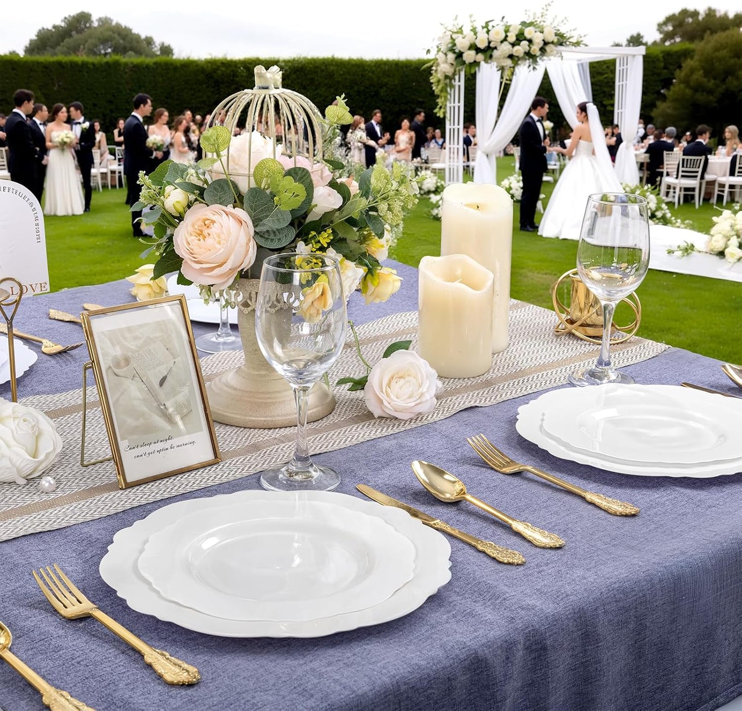 WDF 60pcs White Plastic Plates -10.25inch Baroque White Disposable Dinner Plates for Upscale Parties/Wedding