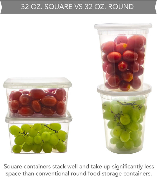 NYHI 32 oz 20 Pack Square Clear Deli Containers with Lids Disposable BPA Free Square Plastic Food Storage Containers with Lids Airtight for Meal Prep Take Out Kitchen