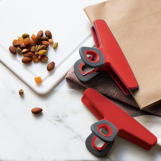 COOK WITH COLOR Wide Heavy Duty Chip Clips, Large Bag Clips for Food Storage, Pack of 4, Red