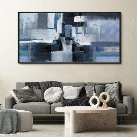KLAKLA Large Abstracr Wall Art - Blue and Black Canvas Picture for Living Room Office Wall Decor Bedroom Art Framed Artwork Modern Wall Decoration 48x24 Inches