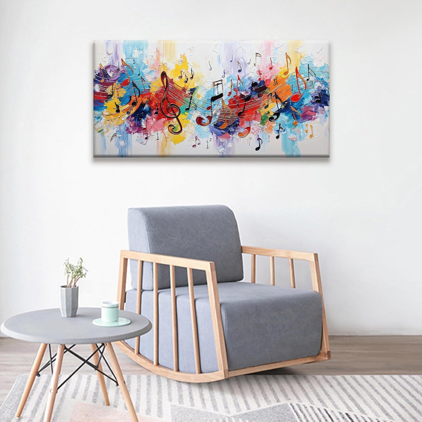 Suconvng Abstract Wall Art For Living Room Painting Modern Canvas Art Wall Decor Colorful Musical Note Abstract Wall Decor Prints Artwork For Bathroom Kitchen Office Decoration 24"X 48"
