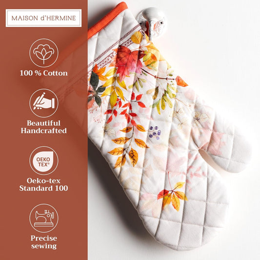Maison d' Hermine Oven Gloves 100% Cotton Oven Mitt 7" x 13" with Loop Heat Resistant BBQ Cooking Gloves for Thanksgiving Christmas Decorations Baking Handling Hot Pans (Pack of 1, Amarante)