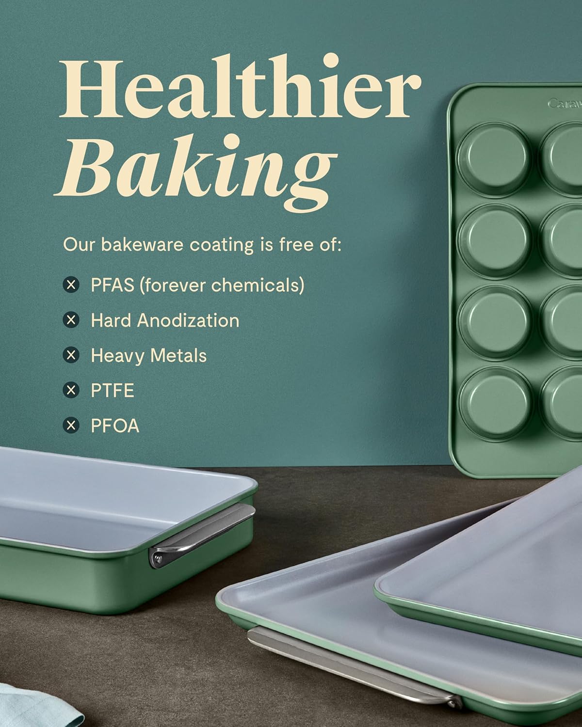 Caraway Nonstick Ceramic Bakeware Set (5 Pieces) - Baking Sheets, Assorted Baking Pans, & Storage - Aluminized Steel Body - Non Toxic, PTFE & PFOA Free - Perracotta