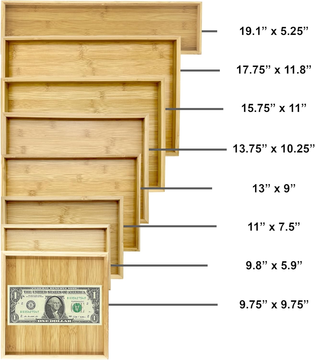 Bam & Boo Natural Bamboo Serving Tray Modern Rectangular (Black, 13” x 9" x 1.2") for Food, Drinks, Decor, Vanity in Home, Kitchen, Bathroom, Coffee Table, Bed