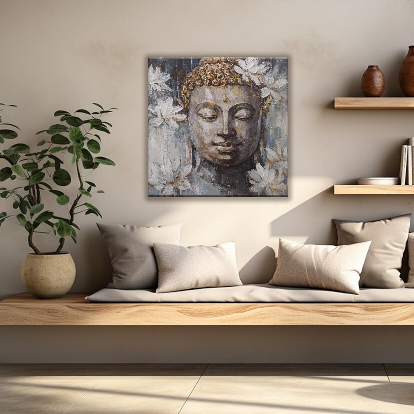 Canvas Wall Art Brown Wall Art Decor Buddha Wall Decor Aesthetic Art Work for Wall Decor 13"x13" Modern Home Decor Wall Prints Small Wall Art Decor for Bedroom Bathroom Room Kitchen Wall Decor