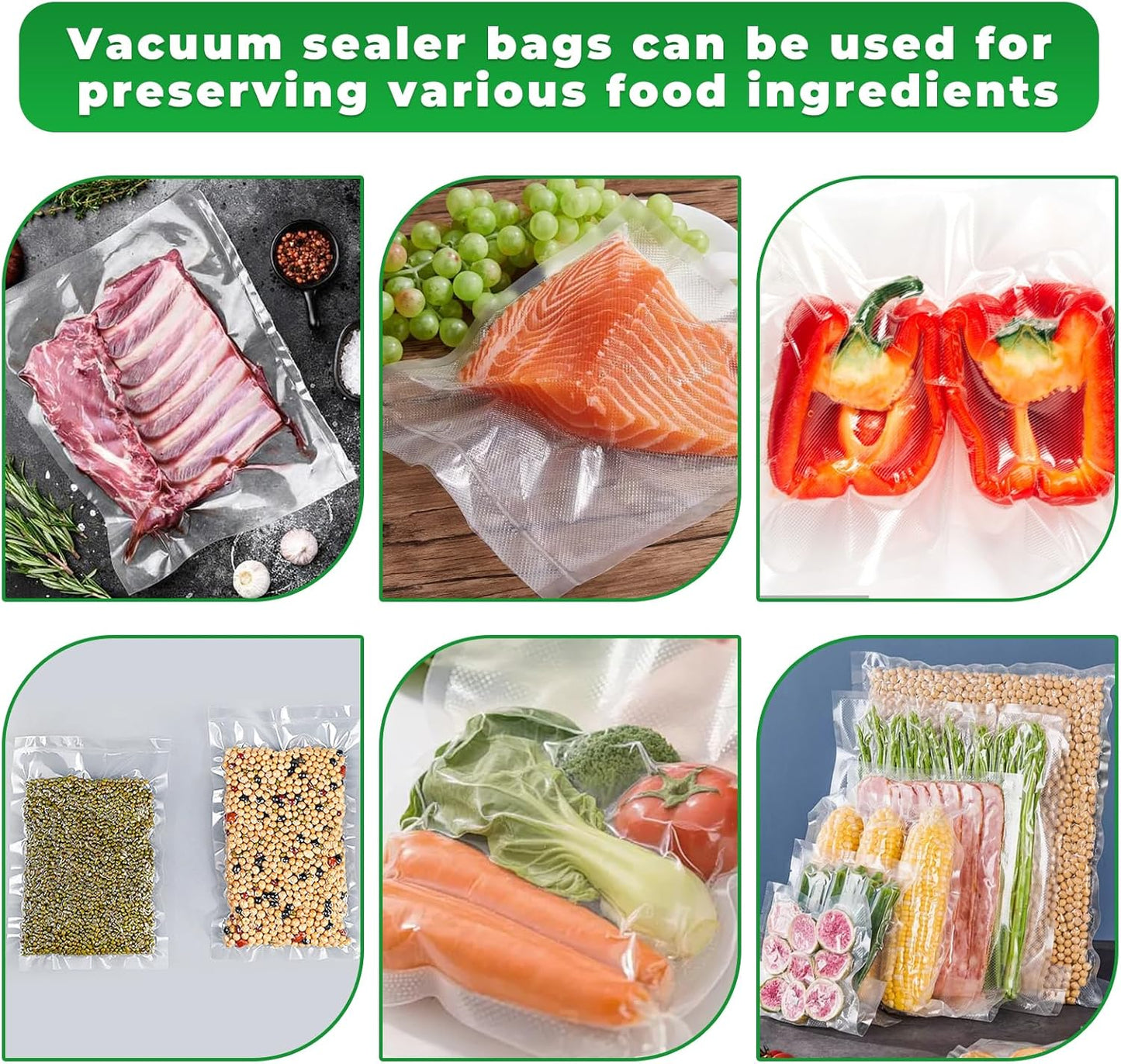 Vacuum Sealer Bags,50 PCS 6"×10" Textured Vacuum Sealing Bags,Commercial Grade, BPA Free, Heavy Duty,Great for Food Storage Meal Prep or Sous Vide Cooking.