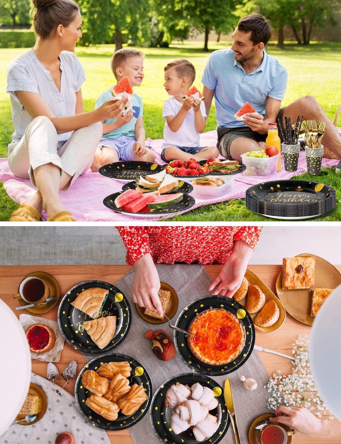 Birthday Party Tableware, 161 Pieces Black Gold Party Supplies, Party Dinnerware Sets Include Paper Plates Napkins Cups Silverware, for Shower Engagement Parties Decoration -20 Serves