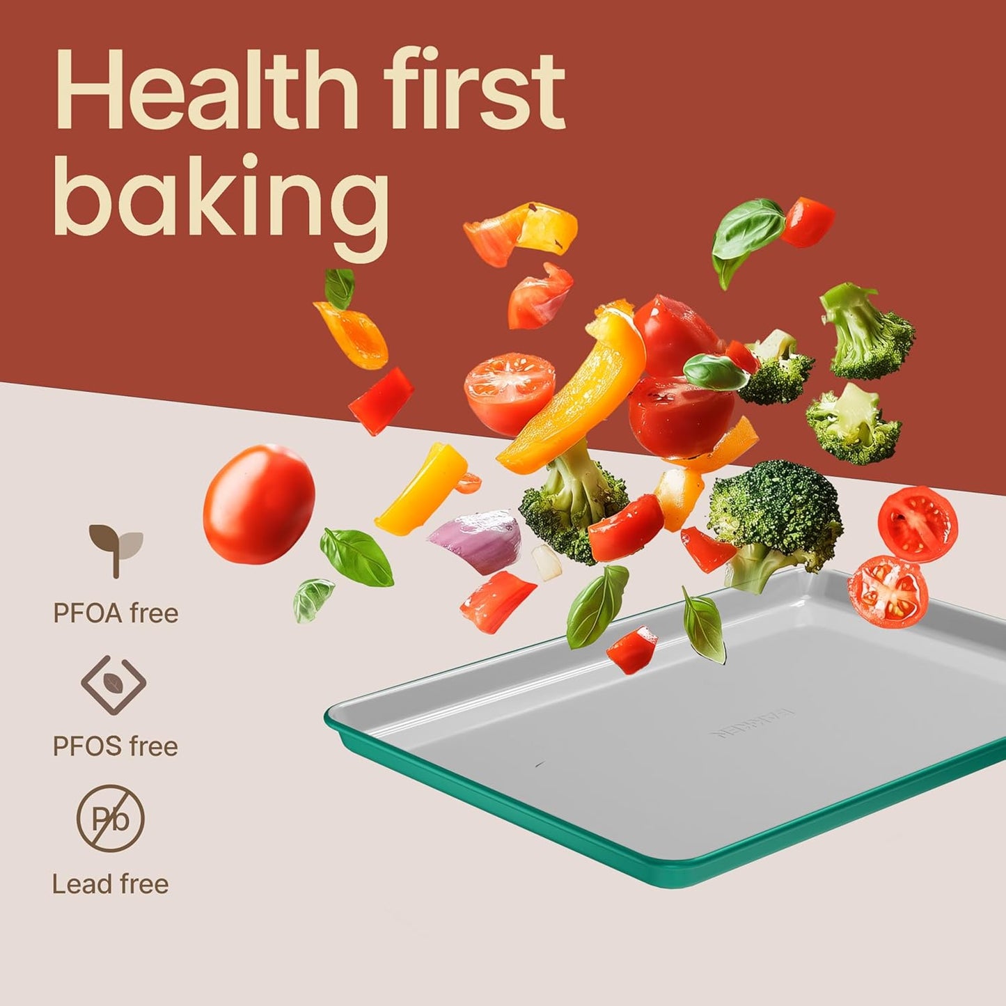 Bakken 8-Piece Stackable Bakeware Set - Ceramic Non-Stick Coating, Baking Sheets, Assorted Baking Pans, PTFE, PFOA & PFOS Free - Healthy Baking, Ergonomic Handles, Cooling Rack, Non-Toxic, Oven-Safe