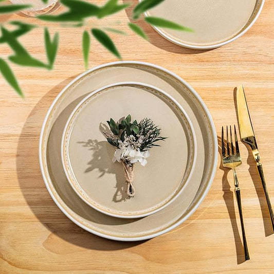 AmorArc Ceramic Dinnerware Sets, Handmade Reactive Glaze Stoneware Plates and Bowls Sets,Highly Chip and Crack Resistant | Dishwasher & Microwave Safe Dishes Set, Service for 4 (12pc)