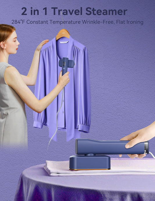 Steamer for Clothes, Sundu Portable 2-in-1 Steamer & Iron, 15s Heat-up, 100ml Tank, Ironing Gloves, 20 Min Steam, Wrinkle Remover, Garment Steamer for Travel & Home(Blue)