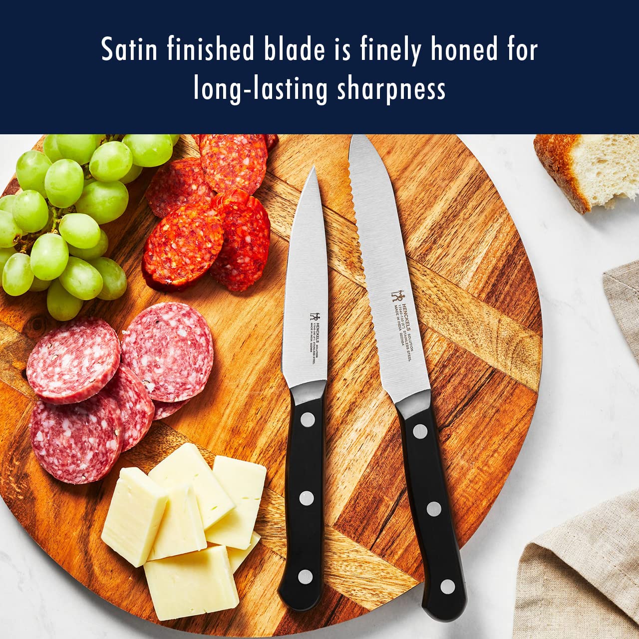 HENCKELS Solution Razor-Sharp 15-pc Knife Set, Chef Knife, Bread Knife, Steak Knife, German Engineered Informed by 100+ Years of Mastery, Black/Stainless Steel