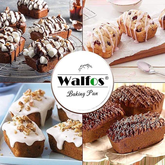 Walfos Silicone Loaf Pan - Non-Stick Silicone Bread Pan, Just PoP Out! Perfect for Bread, Cake, Brownies, Meatloaf, BPA Free & Dishwasher Safe (Mini Loaf Pan, 1 Pack:6 Cavities)