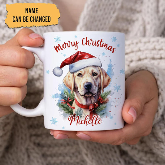 Hyturtle Personalized Gifts Dog Lover - Labrador Merry Christmas Custom Name Ceramic Coffee Mug Cup 11oz - Cute Animal Lovers Gifts For Women, Girl kids Family On Birthday, Christmas