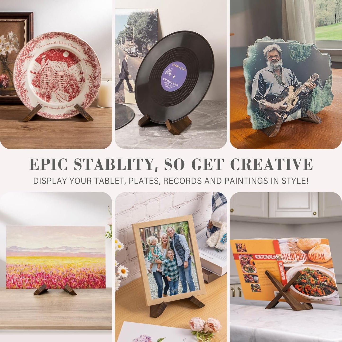 Plate Stand for Display - 6.5 Inch Plate Holder Display Stand, Wooden Picture Frame Holder, Decorative Table Top Easels