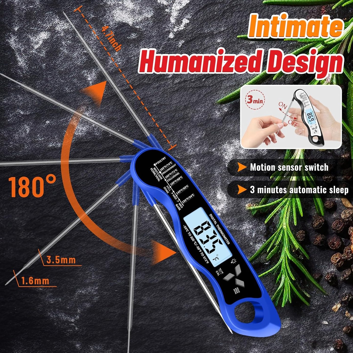 Meat Thermometer, IP67 Waterproof Digital Meat Thermometer with Backlight, Hold Function & Magnet for Grill, BBQ, Candy, Beef,Turkey,Gadgets Essentials BBQ Accessories,Mens Stocking Stuffers