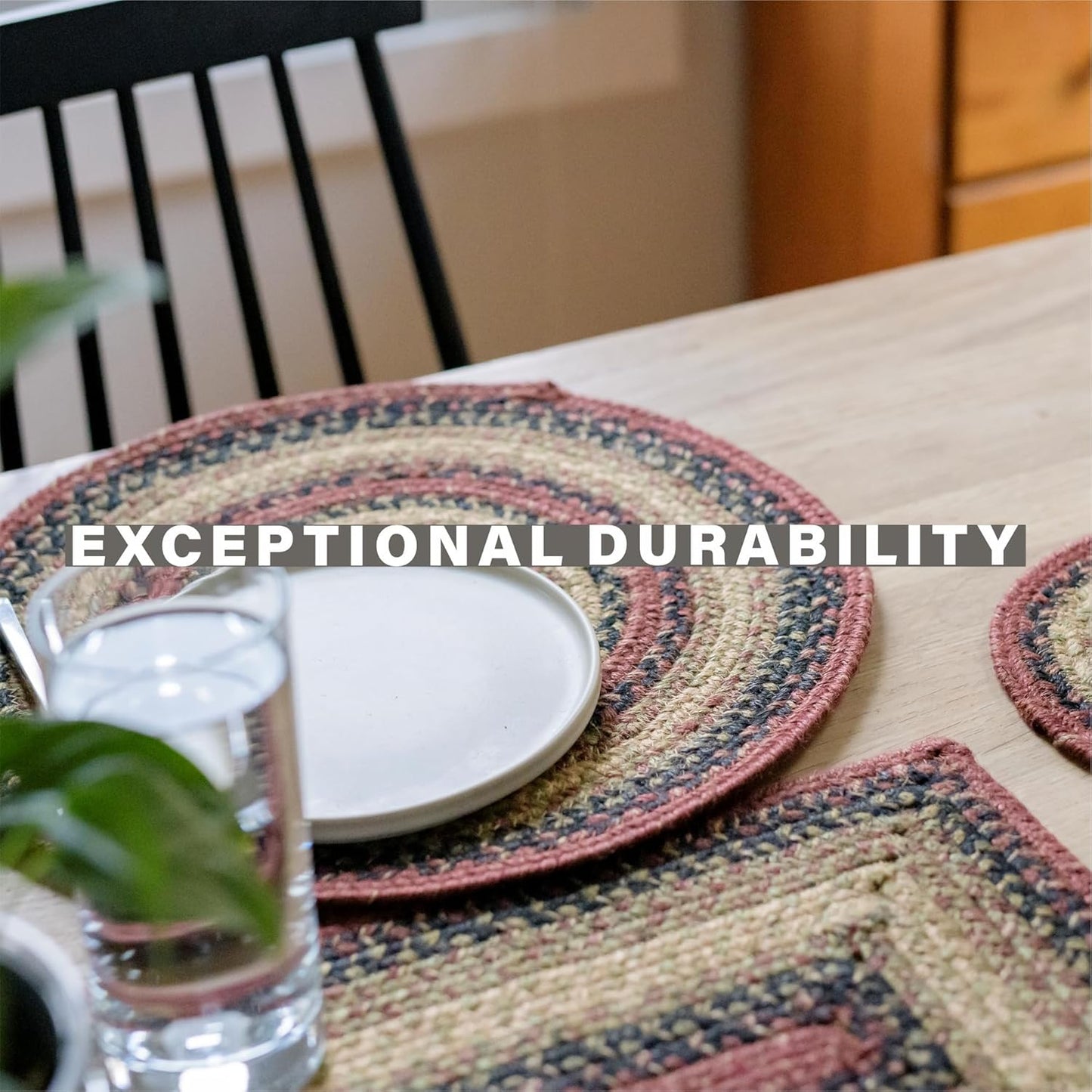 Homespice Highland Jute Braided Dinner Table Runner, Rustic Lodge Decor, Set of 2, Multicolor Rectangle 8x28 - Also Ideal as a Stair Tread - Rich Colors, Easy to Clean, Durable and Protects Furniture
