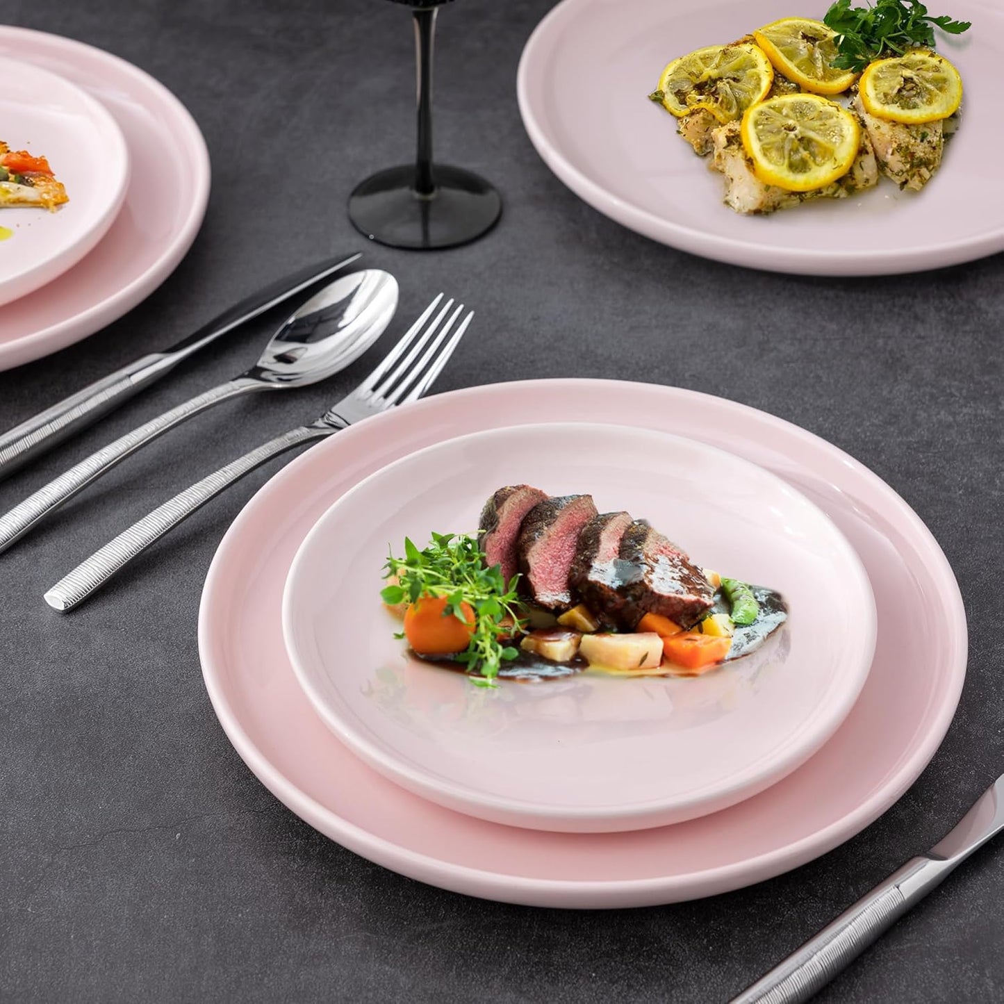 AmorArc Ceramic Plates Set of 6, 8.0 Inch Round Stoneware Salad Plates Use for Dessert, Salad, Appetizer etc,Microwave and Dishwasher Safe, Scratch Resistant Small Deep Dinner Plates-Pink