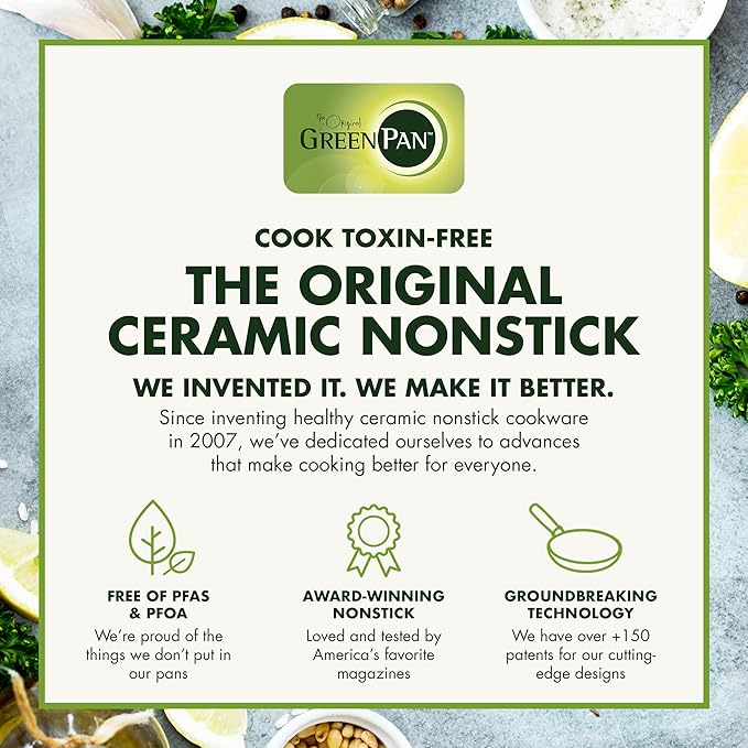 GreenPan Chatham Hard Anodized Healthy Ceramic Nonstick, 11" Everyday Frying Pan Skillet with 2 Handles and Lid, PFAS-Free, Dishwasher Safe, Oven Safe, Gray