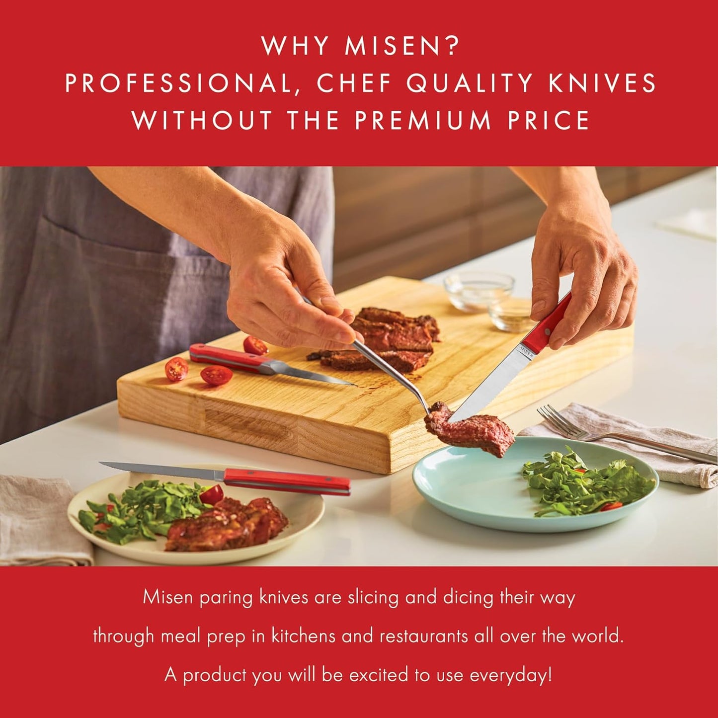 Misen 3.5" Paring Knife – Precision Kitchen Knife - High-Carbon Stainless Steel Blade – Ergonomic Handle for Peeling, Trimming, and Slicing – Lightweight, Versatile Tool for All Culinary Tasks - Red