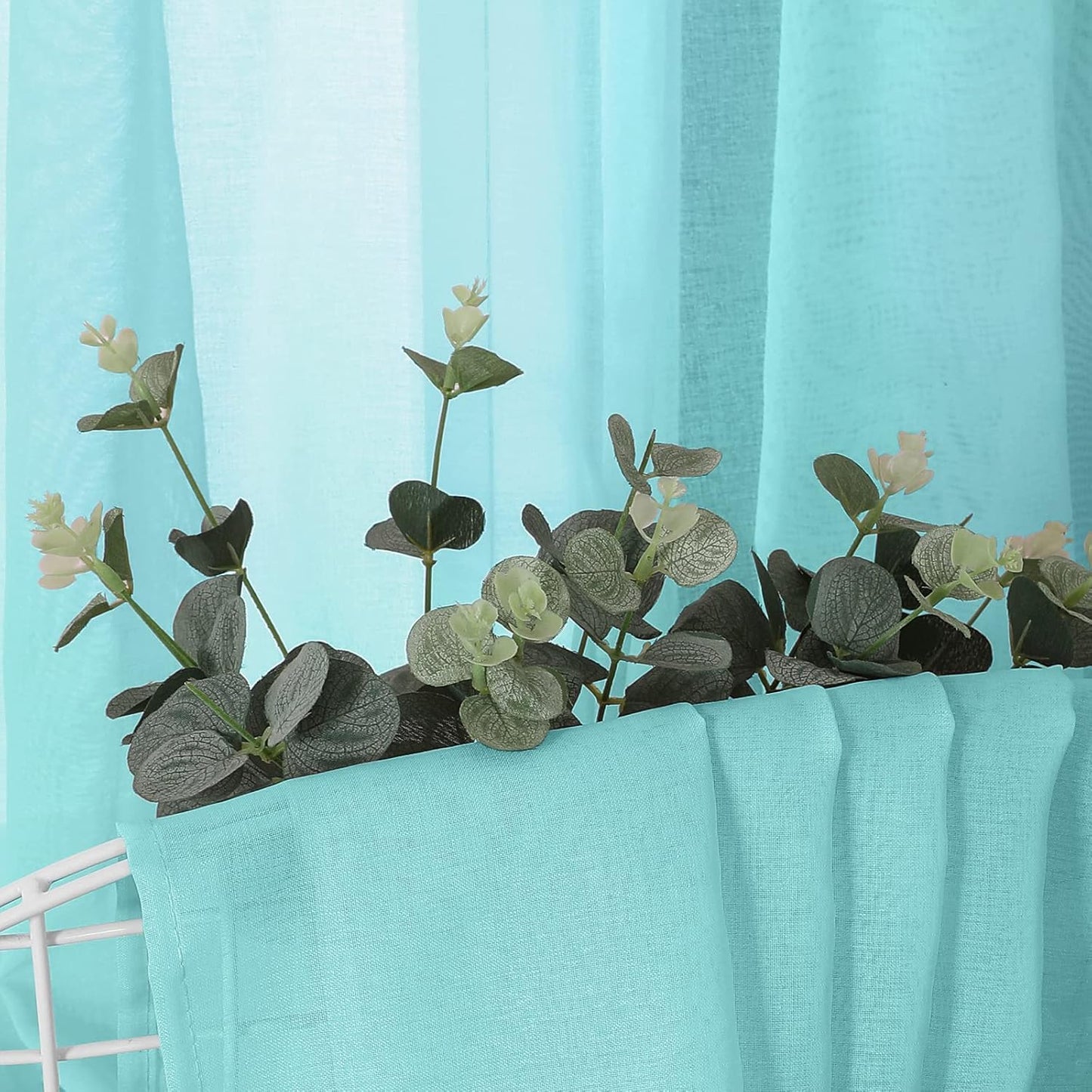 Tollpiz Sheer Curtains Linen Textured Bedroom Curtain Sheers Light Filtering Rod Pocket Voile Curtains for Living Room, 54 x 84 inches Long, Crystal Blue, Set of 2 Panels