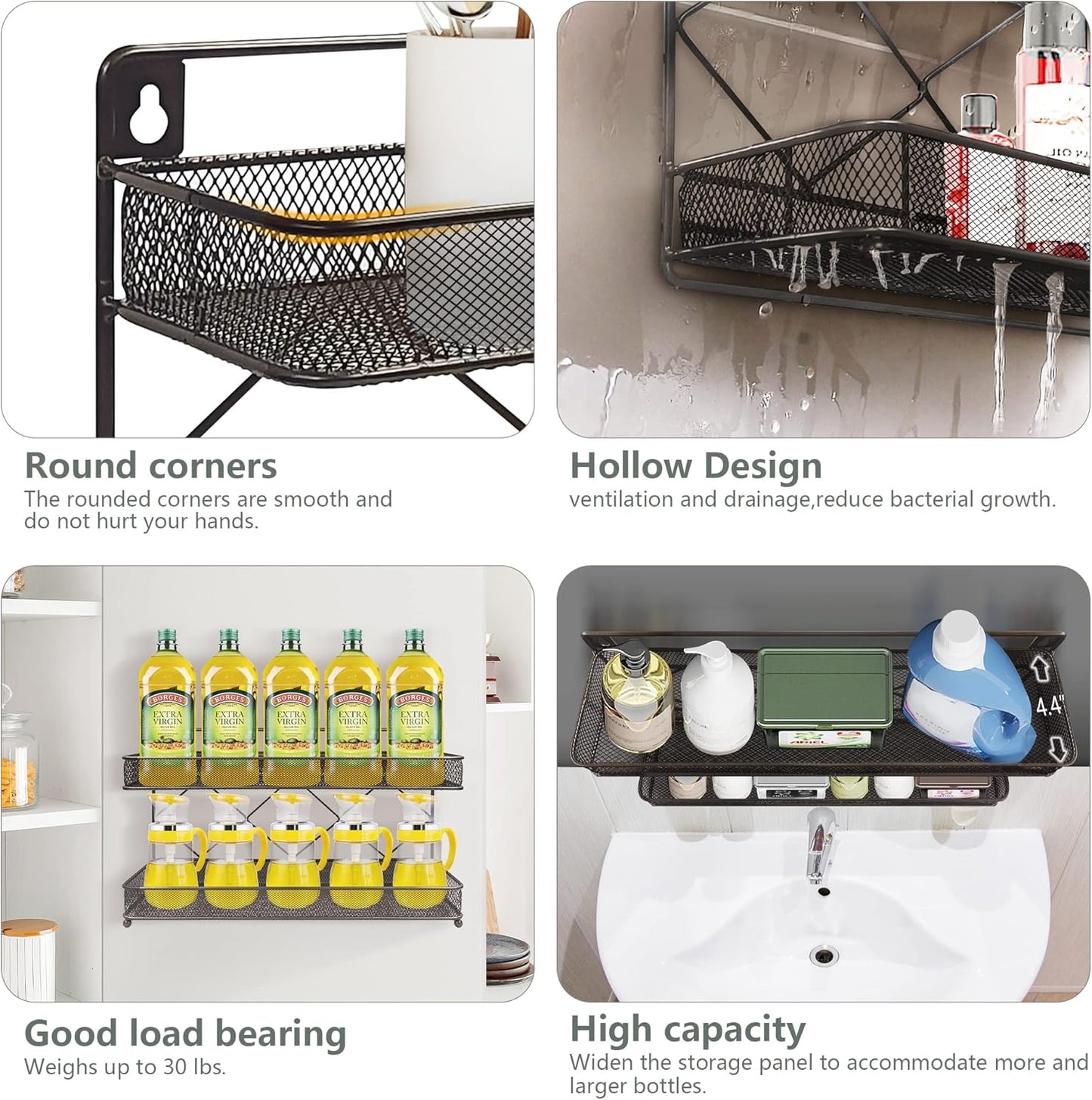 2 Tier Metal Kitchen Counter-top or Wall Mount Spice Rack, Jars Storage Organizer, Cabinet Holder, spice seasoning organizer for Partry (Bronze)