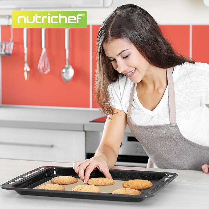 Nutrichef Silicone Baking Mats - 2 Non-stick Food-Grade Reusable Silicone Mats - Perfect for Half Baking Pans 16.5 x 11.6 IN - Oven-Safe Up to 480 Degrees F - Safe for Ovens & Dishwashers - Black