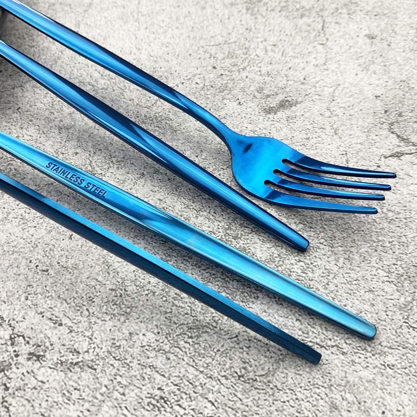 JASHII Silverware Set, Mirror Polished Blue Flatware Cutlery Service for 4, Shiny Finish 24-Piece Stainless Steel Utensil Set - Dinner Knife, Fork, Spoon, Dessert Fork, Salad Spoon - Dishwasher Safe