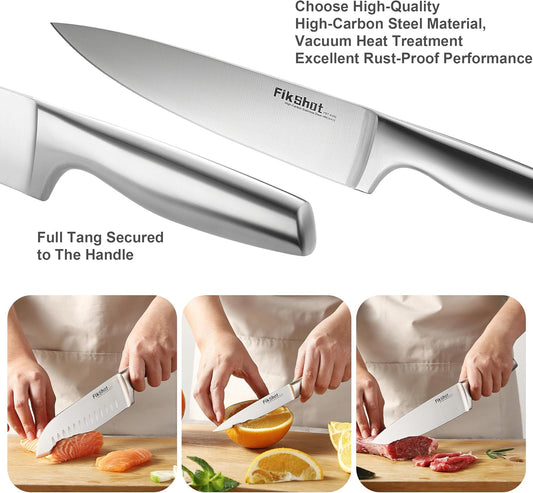 Kitchen Knife Set, FIKSHOT Premium Stainless Steel Knife Block Set, Razor-Sharp Santoku Knife and Fruit Knives, Gift for Homecooks, Rust-Proof, Designed for Women