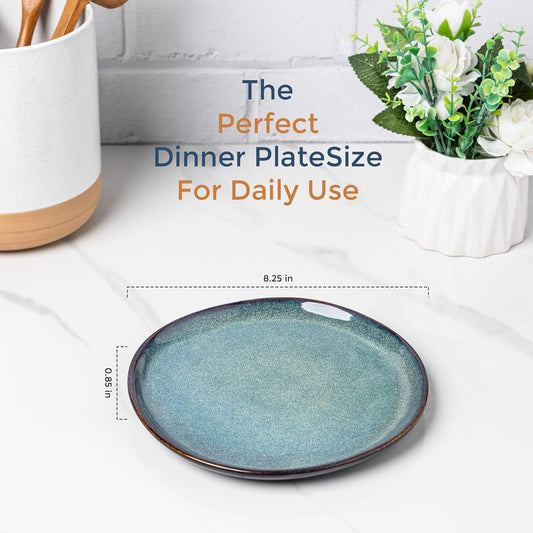 AmorArc Ceramic Dinner Plates Set of 6, 10.5 Inch Handmade Reactive Glaze Stoneware Plates, Rustic Shape Dinnerware Dish Set for Kitchen, Microwave & Dishwasher Safe, Scratch Resistant