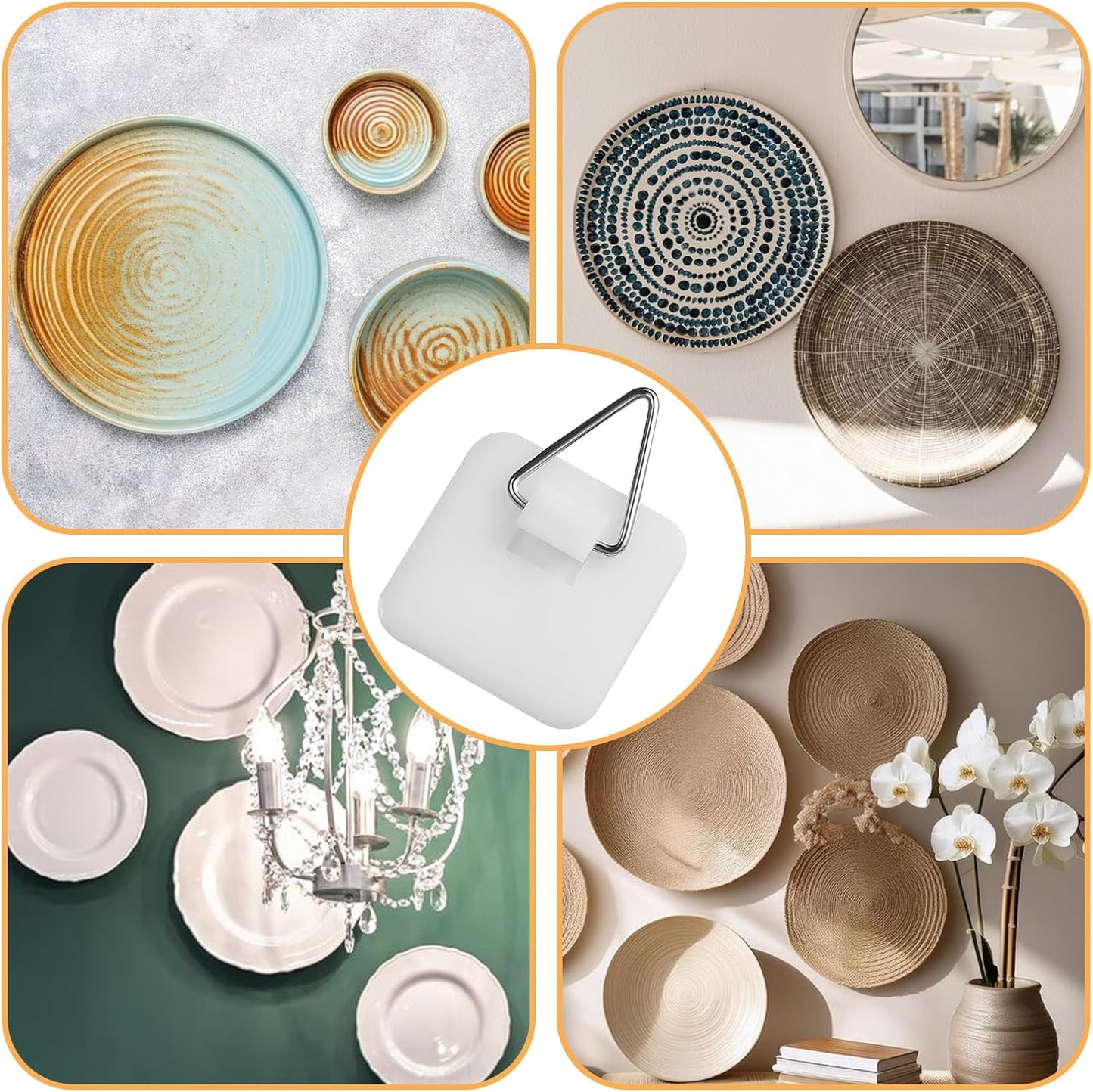 20 Pack Invisible Adhesive Plate Hanger, Invisible Adhesive Picture Hangers for Wall, Vertical Plate Holders for Hanging Decorative Plates Photo Frames Paintings