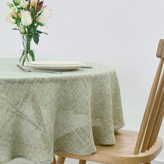 maxmill Flaxy Faux Linen Tablecloth with 2-Tone Slubby Texture Wrinkle Resistant Anti-Shrink Soft Table Cloth for Kitchen Dining Restaurant Tabletop for Event Holiday Dinner Round 70 Inch Sage