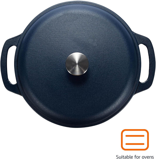 Amazon Basics Cast Iron Dutch Oven Pot with Lid, Enameled, Round, Dual Handles, Heavy-Duty, Medium, 6-Quart, Matte Navy