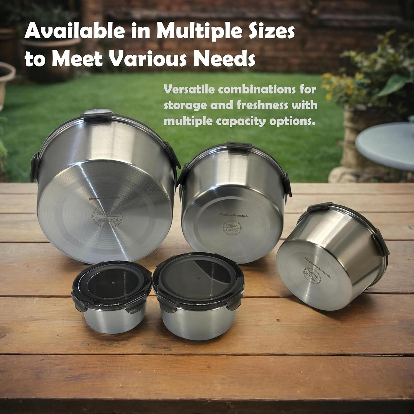 Stainless steel food storage containers leak proof & airtight lids for Kitchen,stainless steel bowl,meal prep lunch box,freezer and microwave safe (5-piece)