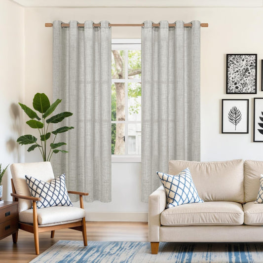 YoungsTex 72 Inches Long Light Grey Curtains for Living Room 2 Panels - Linen Light Filtering Window Drapes with Bronze Grommet Burlap Textured for Bedroom Dining Rustic Country, 52 X 72 Inch