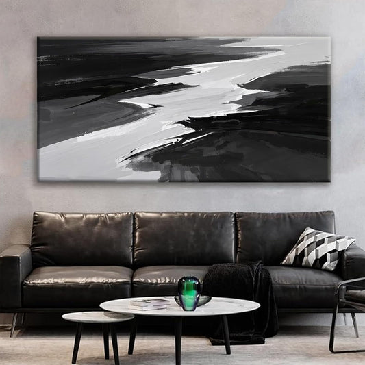 Large Abstract Wall Art For Living Room Black And White Wall Art Painting Artwork Canvas Art Wall Decor Simple Picture Abstract Wall Decor Bedroom Office 29"X 58"