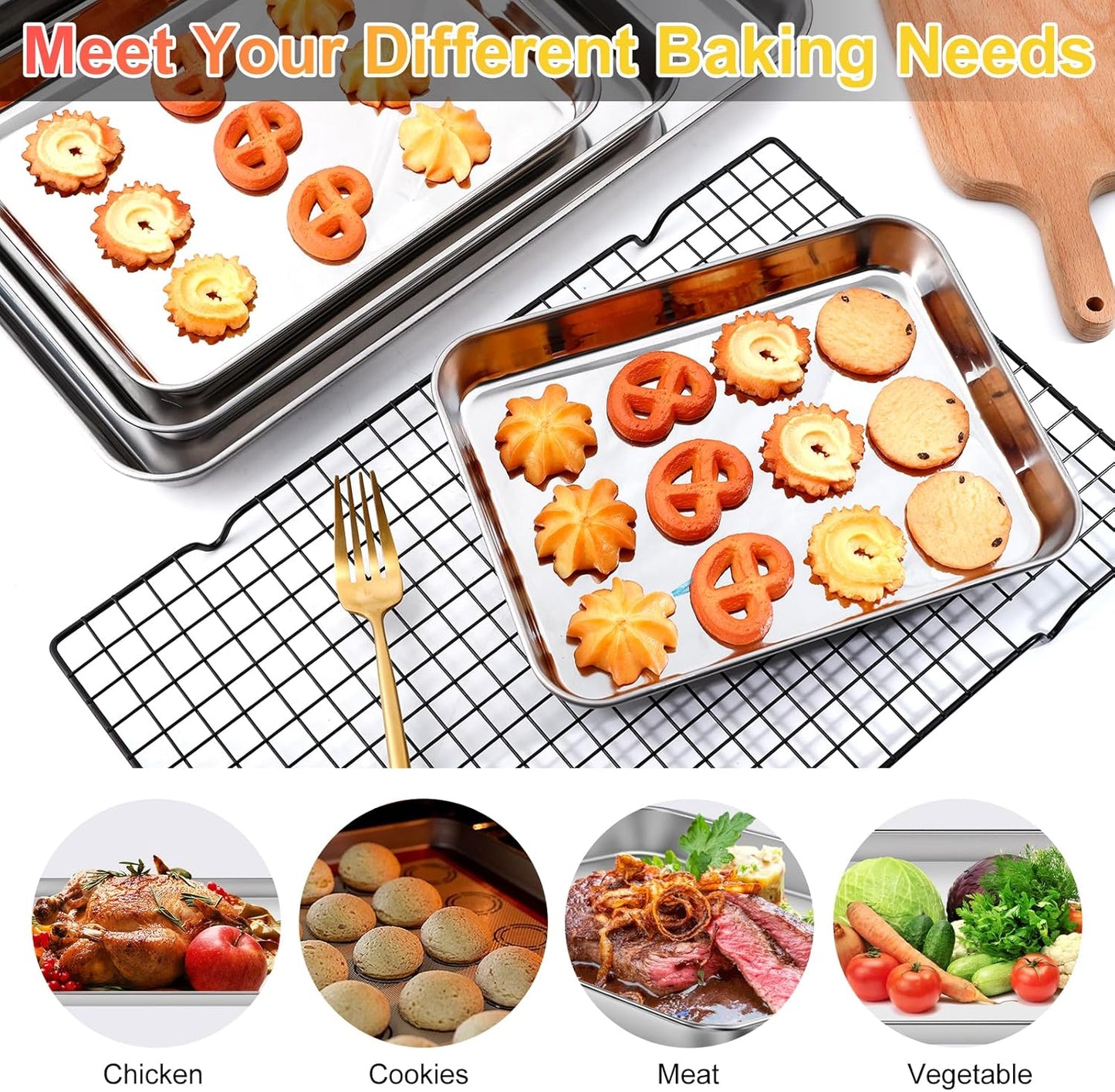 Baking Sheet Set of 4, Stainless Steel Cookie Sheet Pan,Stainless Steel Baking Pan Oven Tray, Mirror Finish,Heavy Duty, Easy Clean & Dishwasher Safe,9/10/12/16 Inch