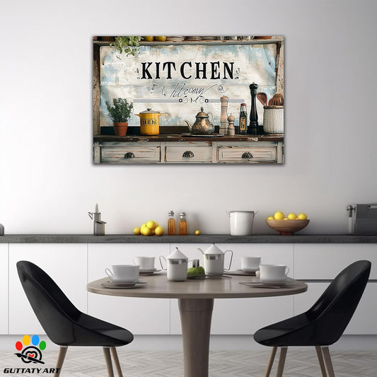 GUTTATY Farmhouse Wall Art Rustic Kitchen Decor, Ready to Hang Graffiti Kitchen Canvas Print Spoon And Vegetable,Vintage Posters Prints for Dinning Room Home Kitchen Restaurant Painting 28×40 Inch