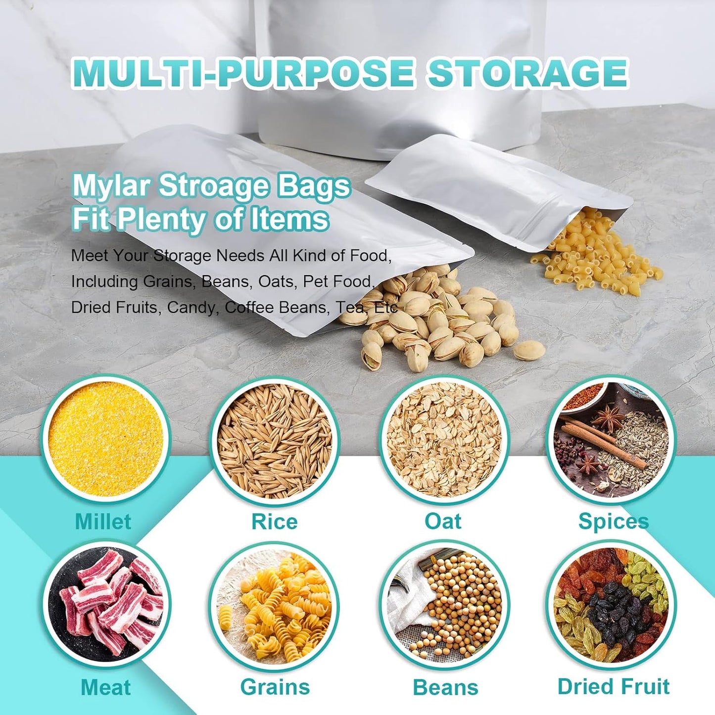 SHXWELL 30PCS 2 Gallon Mylar Bags for Food Storage, 13"x17" 10 Mil Stand-Up Zipper Pouches Resealable and Heat Sealable for Long Term Food Storage(13"x17", Extra Thick)