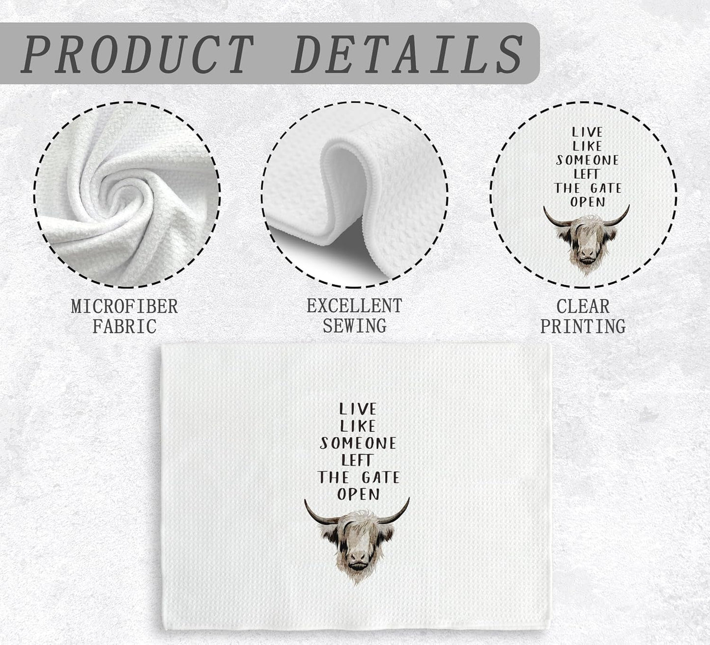 Western Cow Kitchen Towels Decor - Live Like Someone Left The Gate Open, Primitive Bathroom Hand Towels, Drying Cloth for Kitchen, 1624 Inches