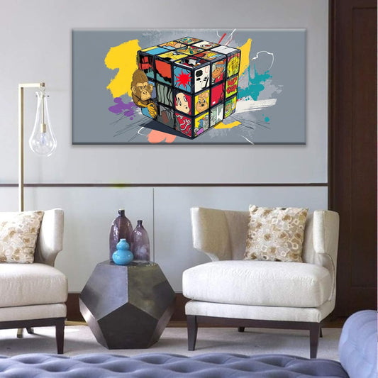 Abstract Wall Art For Living Room Artwork Graffiti Cube Canvas Art Wall Decor Modern Canvas Prints Pictures Colorful Wall Art For Home Hotel Artwork 24 X 48 Inch